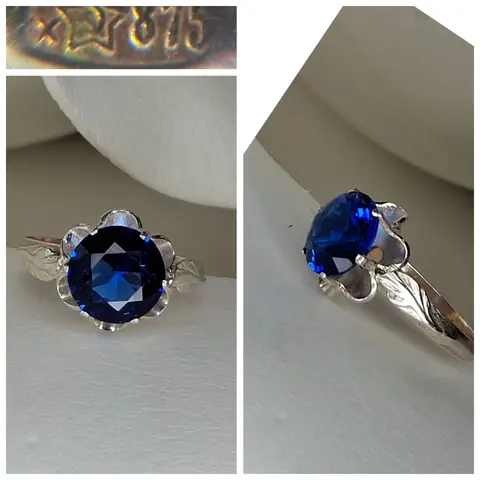 Серебряное кольцо
 синий корунд 
☆875 проба ссср