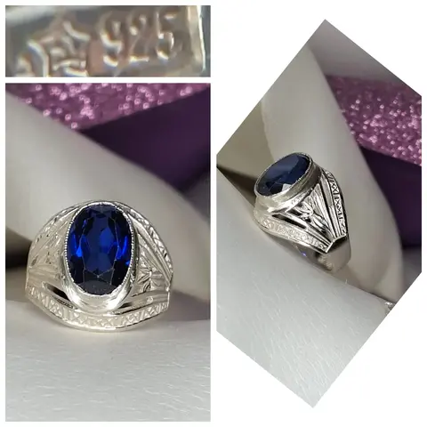 Серебряное кольцо
 синт.сапфир
☆925 проба ссср