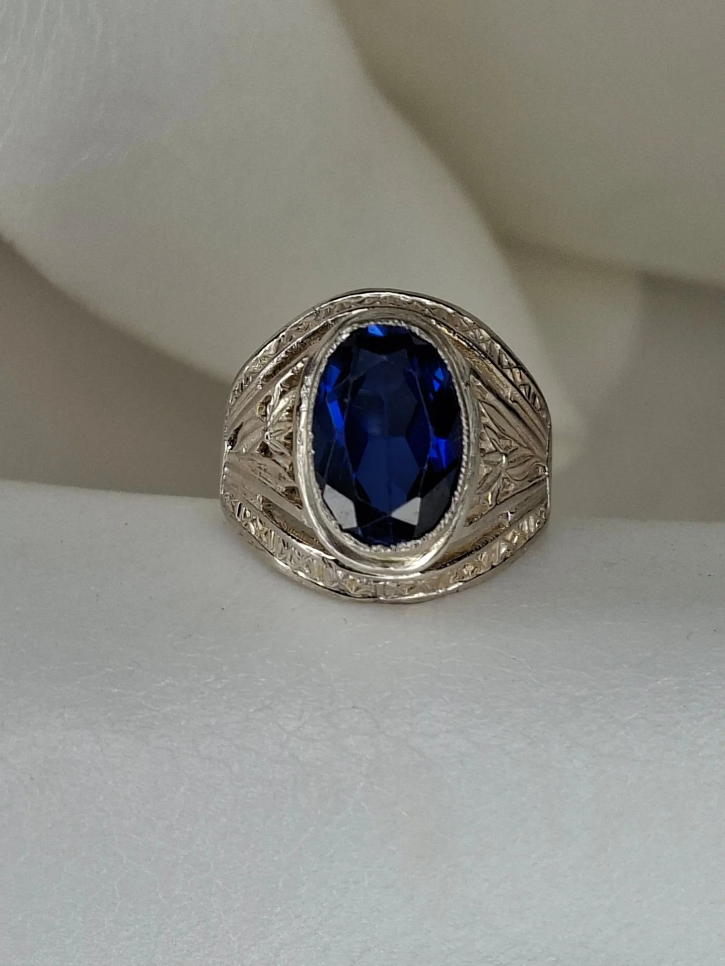 Серебряное кольцо
 синт.сапфир
☆925 проба ссср - миниатюра 2