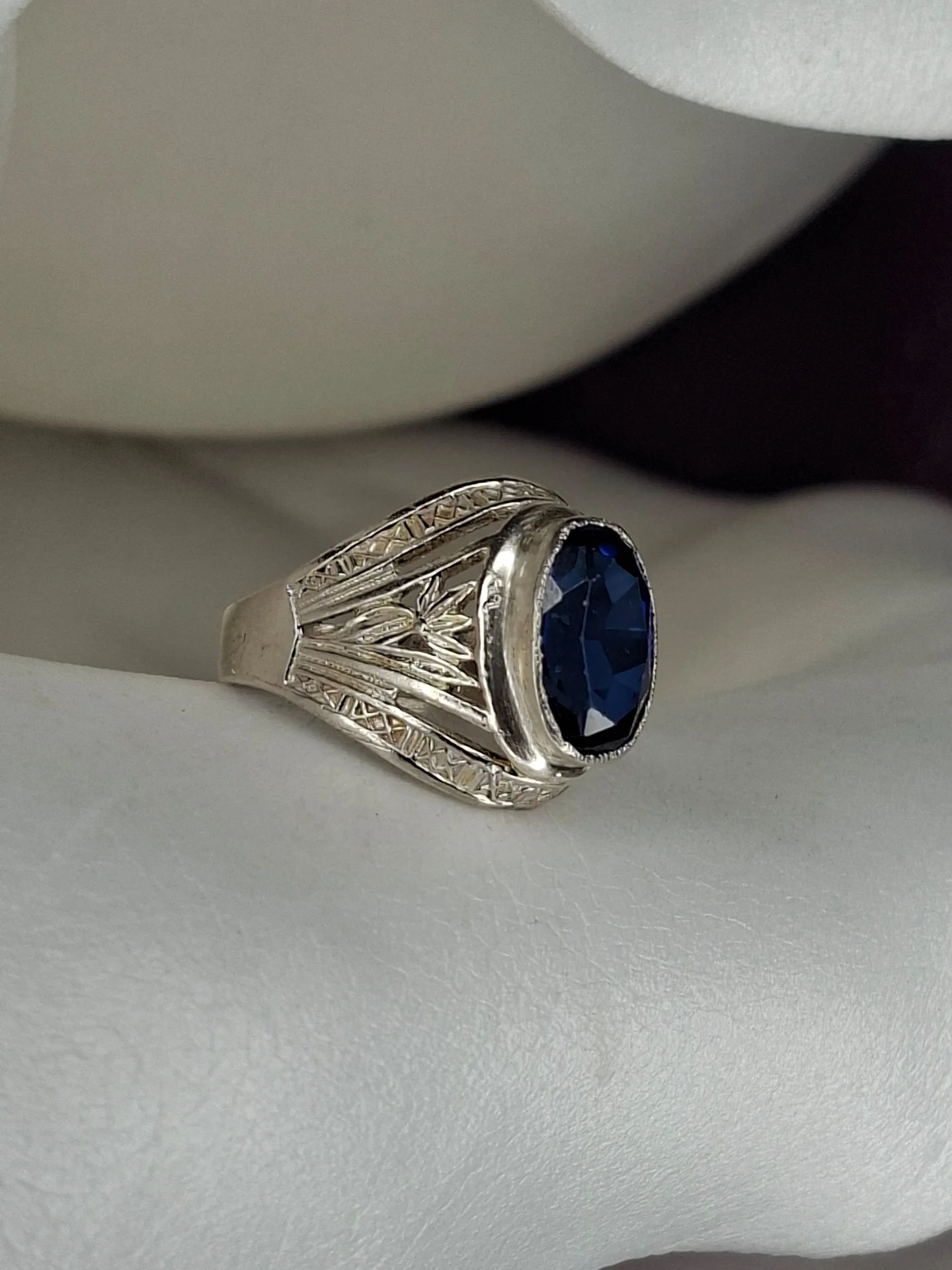 Серебряное кольцо
 синт.сапфир
☆925 проба ссср - миниатюра 3