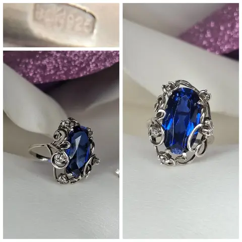 Серебряное  кольцо
вставка синт.сапфир
👑925 проба