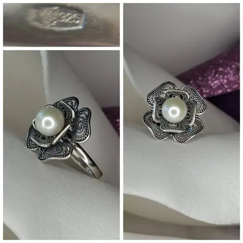 Винтажное серебряное кольцо 👑925 проба жемчуг