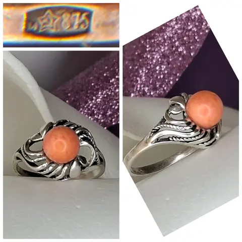 Винтажное  серебряное кольцо  коралл☆875
