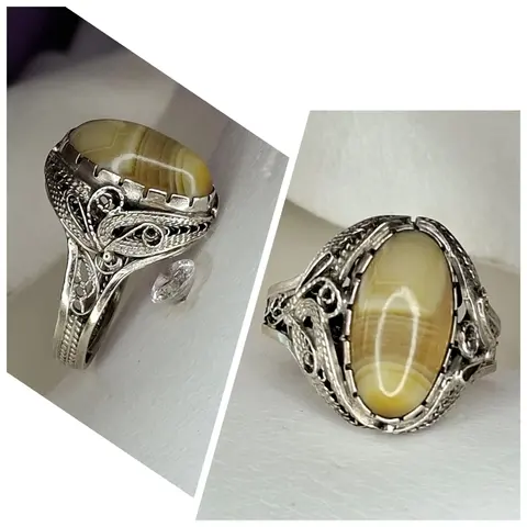 Серебряное кольцо 
Агат
филигрань 925 проба