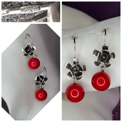 Серебряные серьги 
Рябиновые 
коралл
☆875 проба