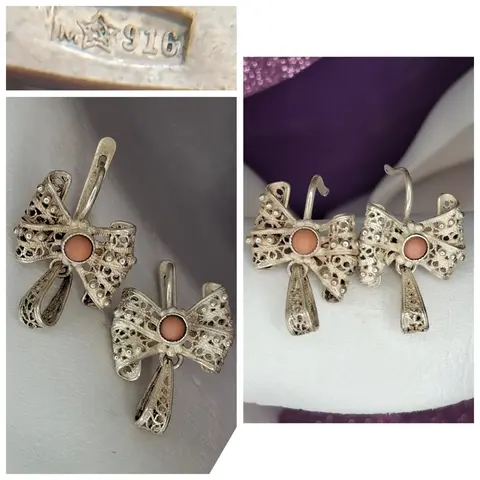Серебряные серьги
Бант
филигрань
коралл
☆916 проба