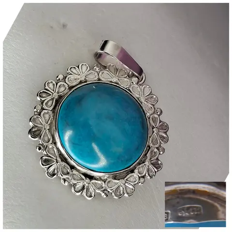 Серебряная подвеска
Вставка бирюза 
☆875 проба