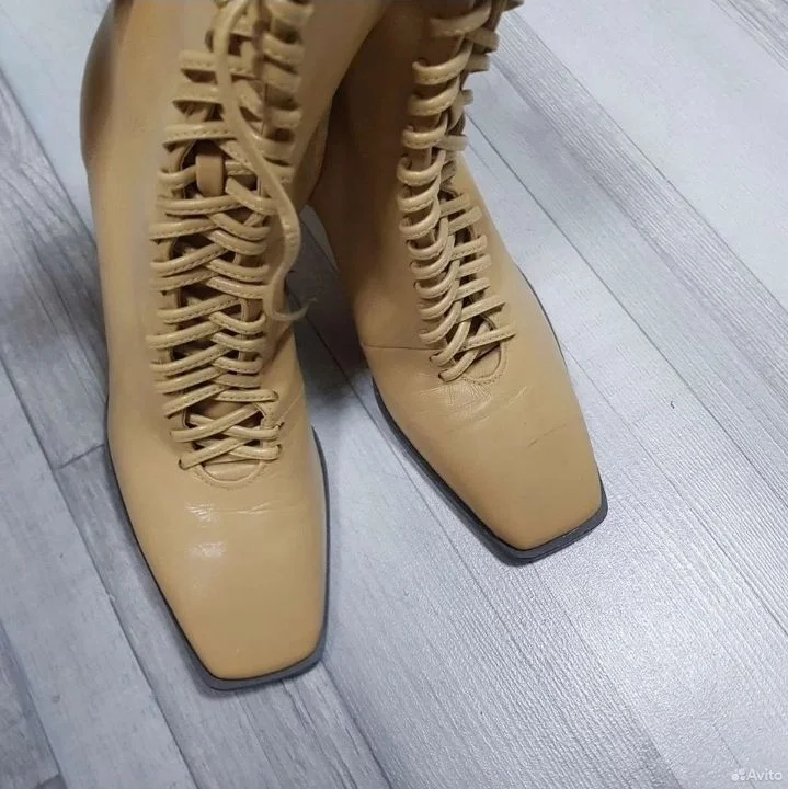 Сапожки со шнаровкой Zara 36-3.5 кожа - миниатюра 4