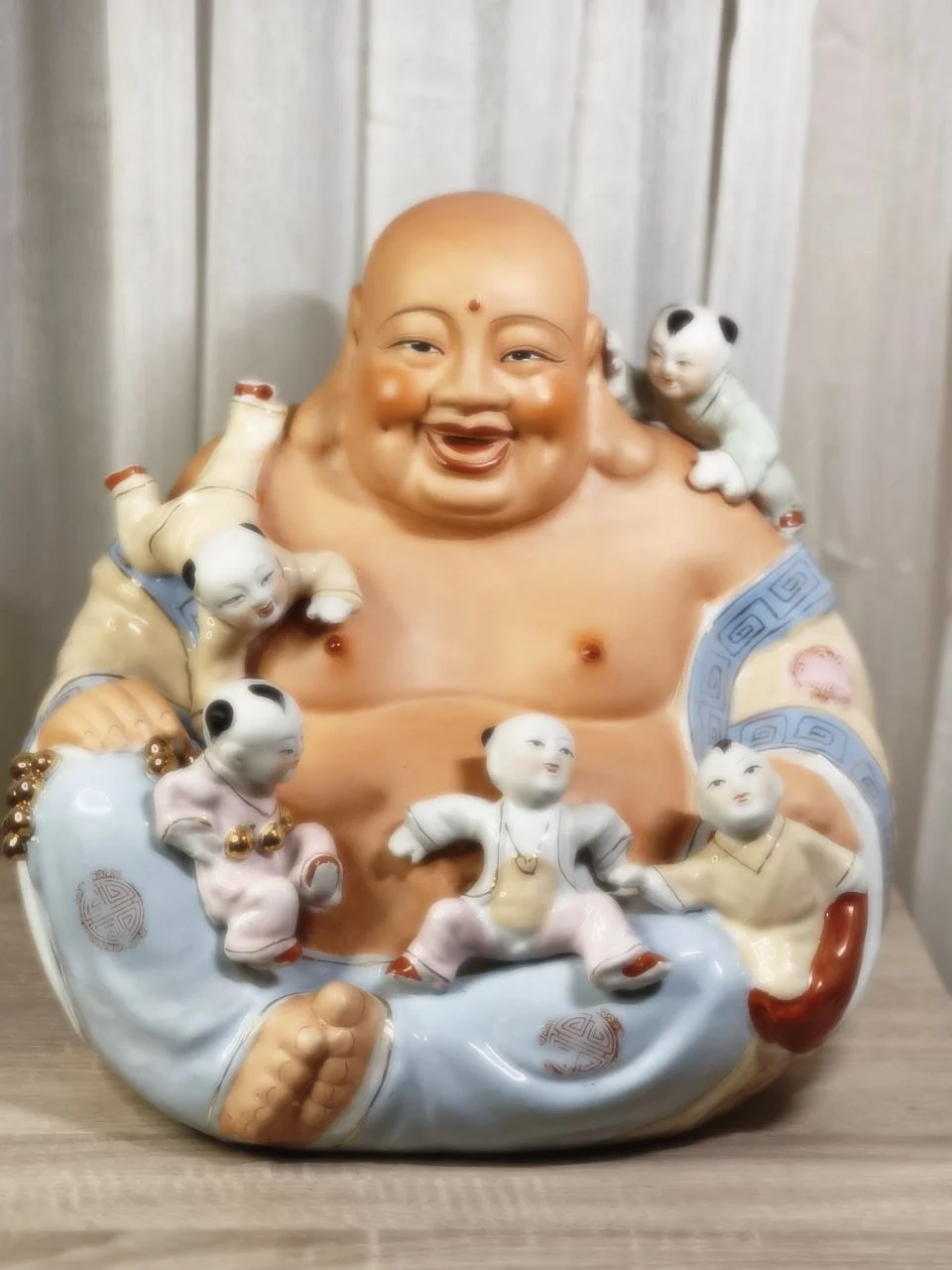 Статуэтка "Хотей с детьми", 40 см, фарфор, Китай 1990г. Новый
