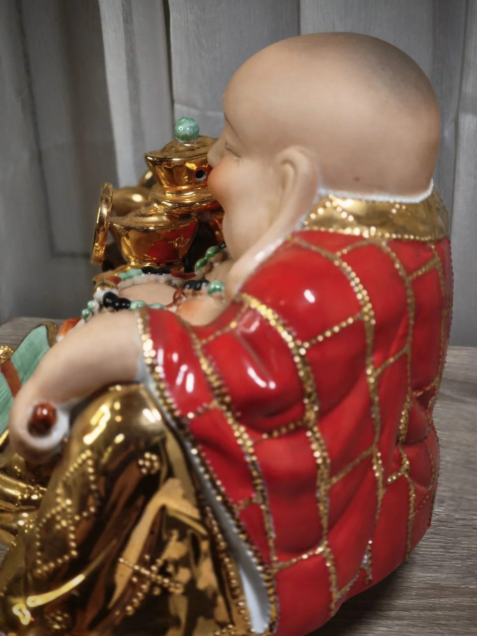 Статуэтка Хотей c веером и слитками (Фарфор, Китай, 1990г) - миниатюра 5