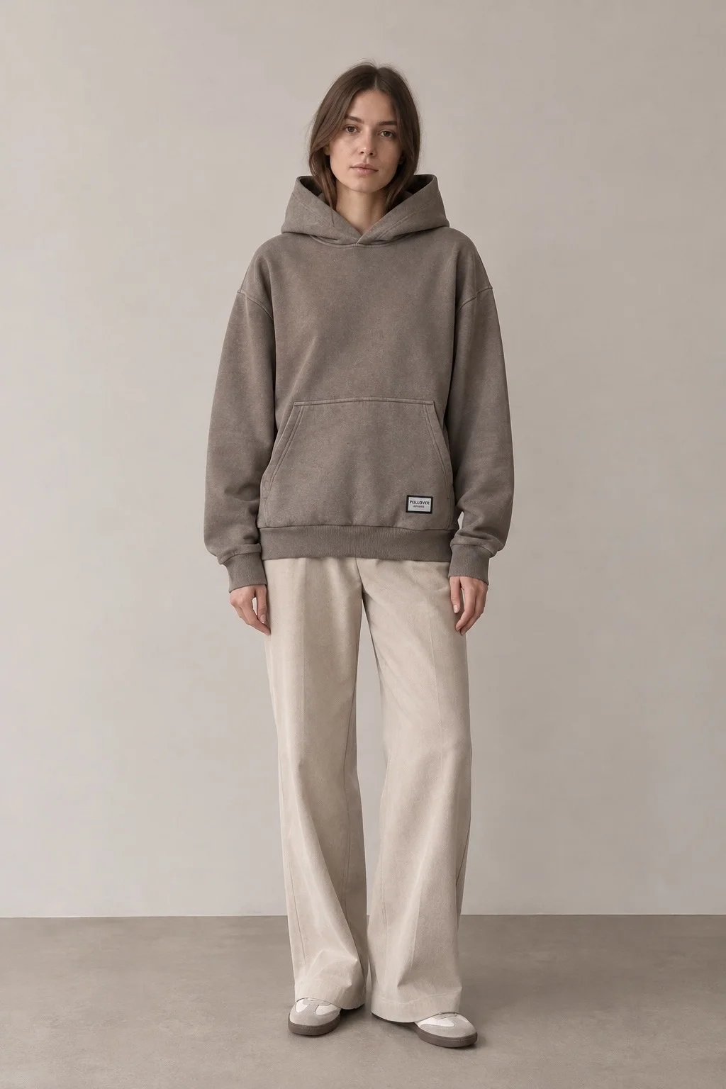 Худи оверсайз тауп унисекс с карманом S/M - миниатюра 2
