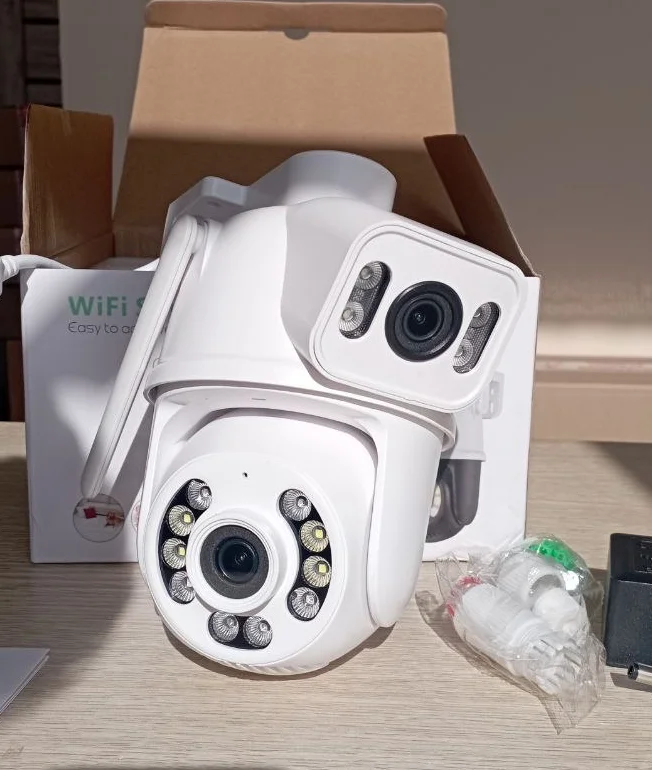 Wi-Fi IP-камера видеонаблюдения с двумя объективами (3 Мп, уличная/внутренняя, IP66, ICSee)