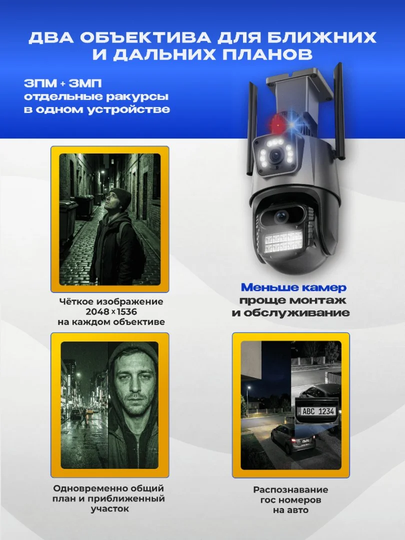 Уличная Wi-Fi камера, 2 объектива, сигнализация - миниатюра 5