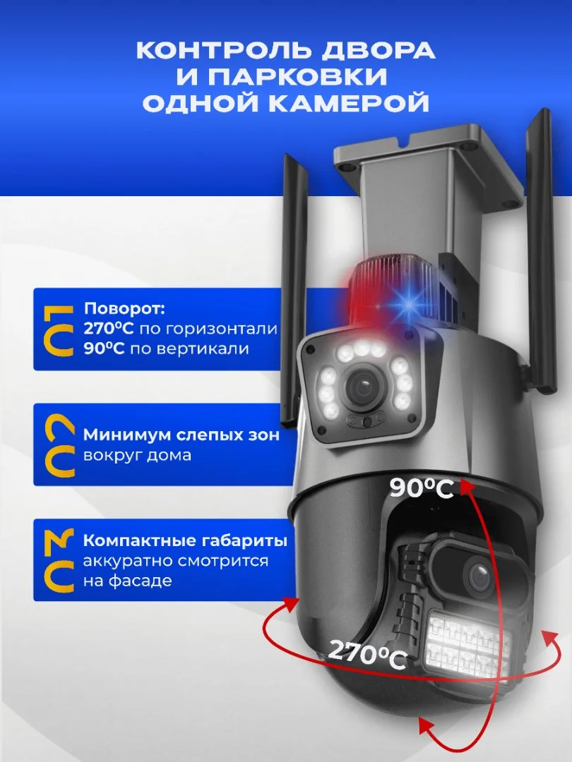 Уличная Wi-Fi камера, 2 объектива, сигнализация - миниатюра 8
