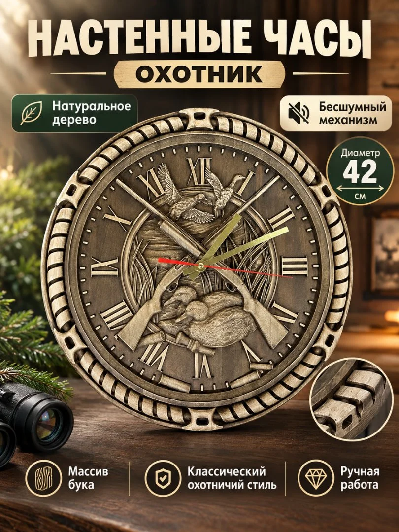 Часы настенные из дерева Охотник - изображение 1