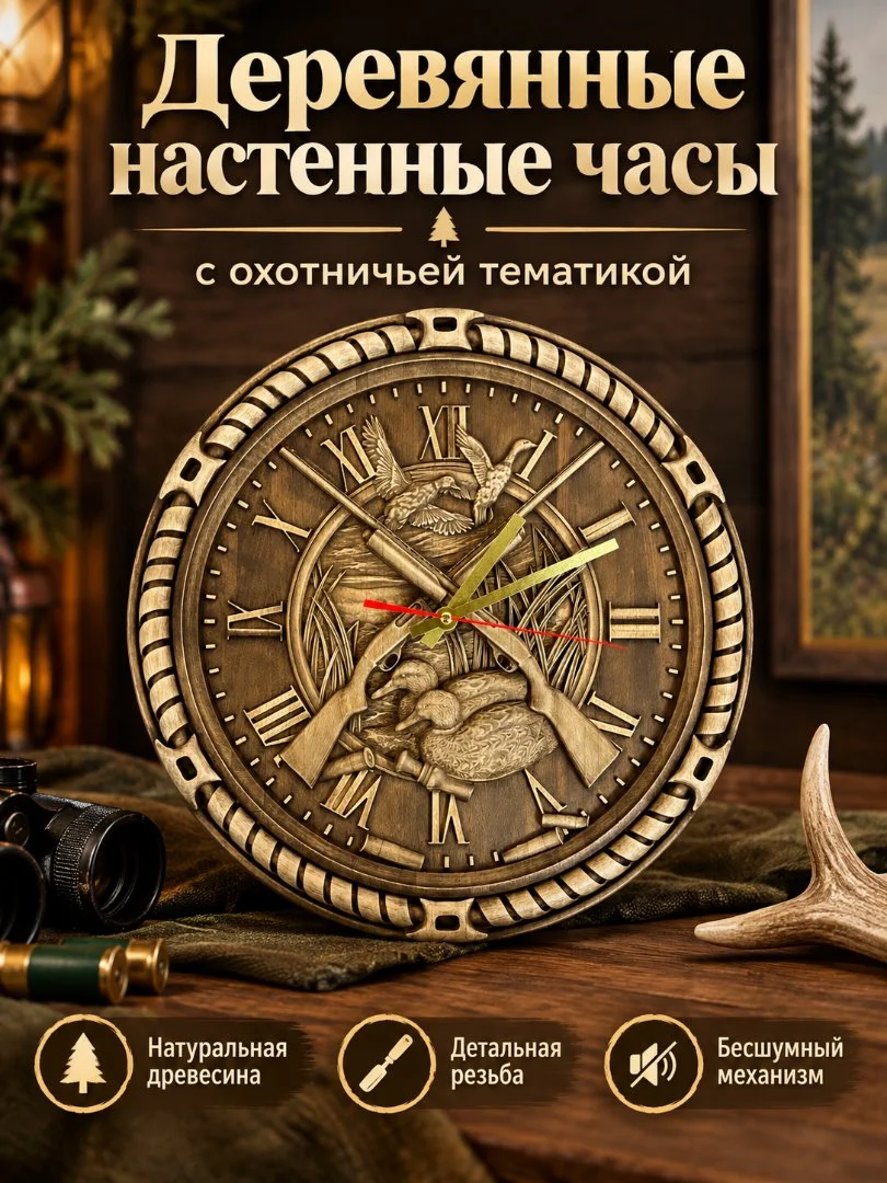 Часы настенные из дерева Охотник - миниатюра 2