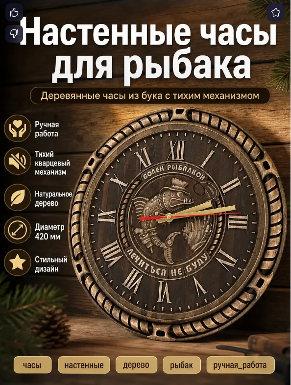 Часы настенные деревянные РЫБАК - изображение 1