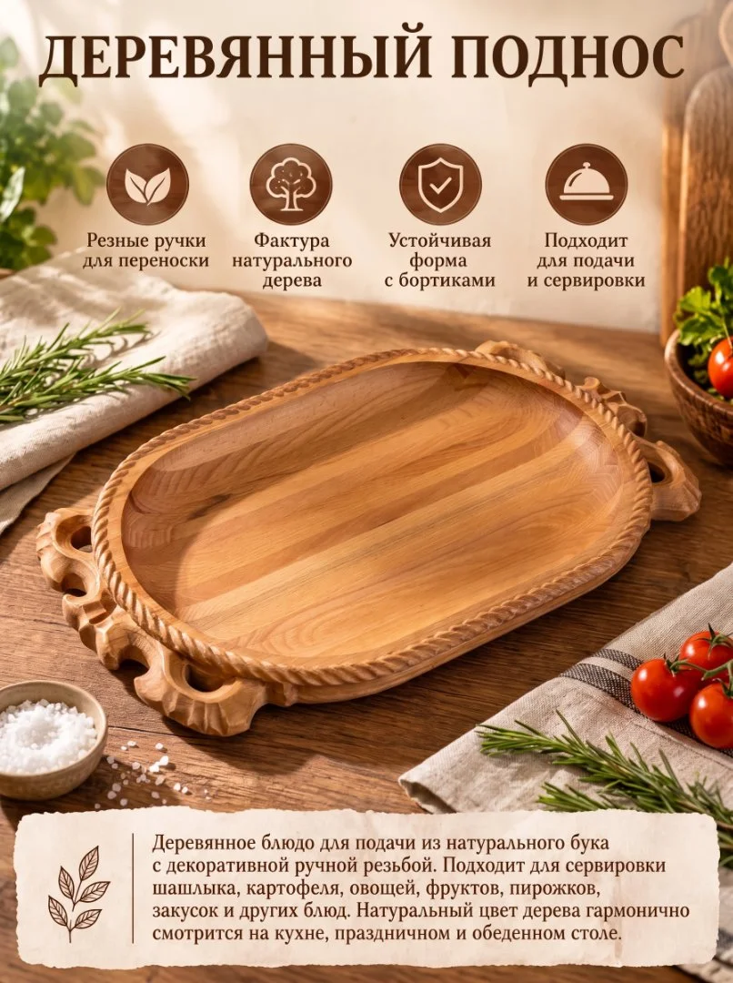 Деревянное блюдо для подачи мяса и не только - миниатюра 3