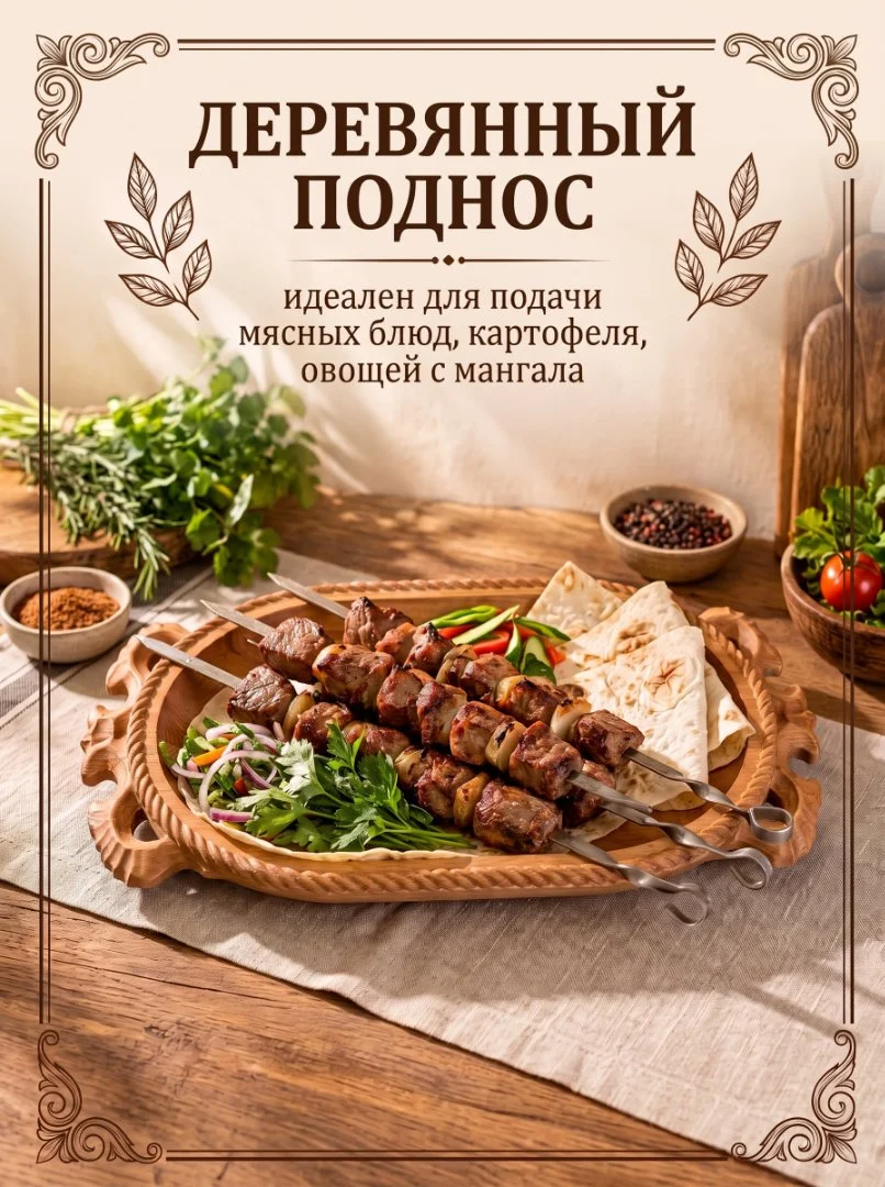 Деревянное блюдо для подачи мяса и не только - миниатюра 4
