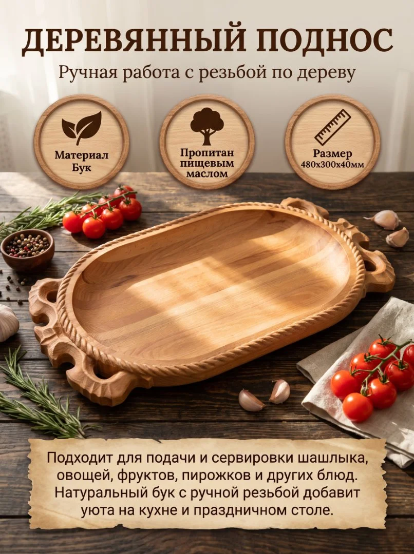 Деревянное блюдо для подачи мяса и не только - миниатюра 6