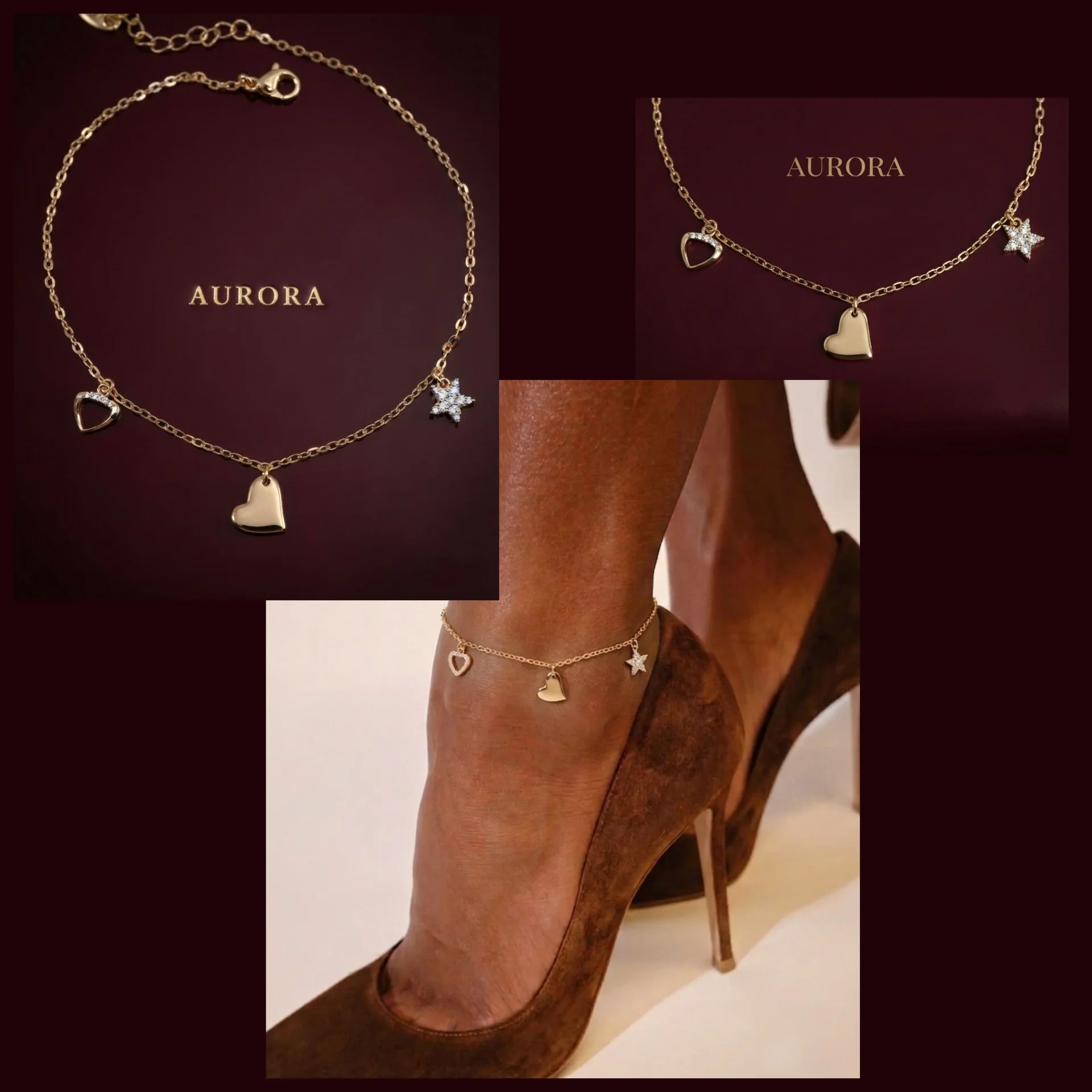 Браслет на ногу Amour Luxe Gold с подвесками - миниатюра 3