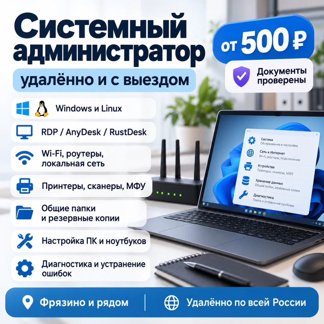 Системный администратор удалённо и с выездом - изображение 1