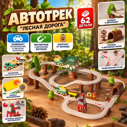 Автотрек «Лесная дорога» (62 детали) — Новогодняя распродажа!