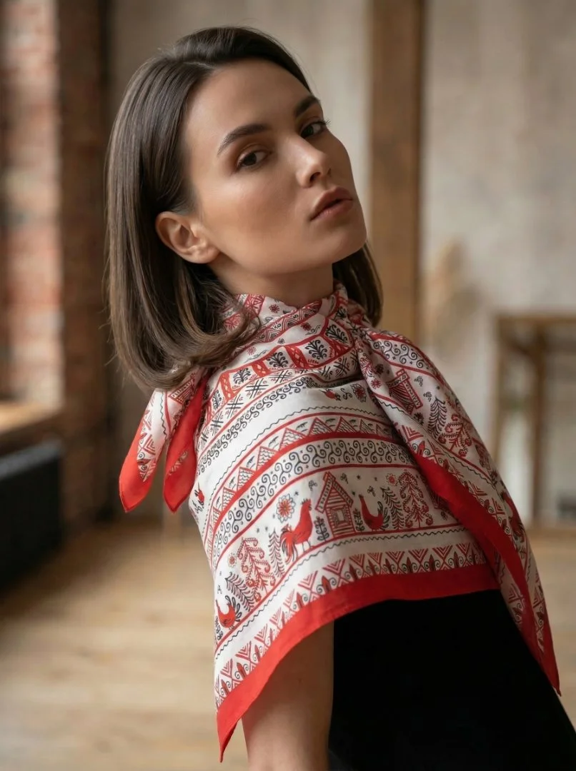 Платок Мезенская роспись (Шуйский ситец) 90х90 см - изображение 1
