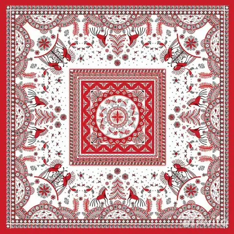 Платок Мезенская роспись (Шуйский ситец) 90х90 см - миниатюра 2