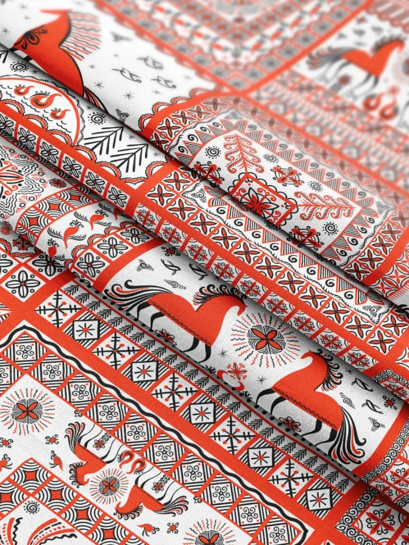 Платок Мезенская роспись (Шуйский ситец) 90х90 см - миниатюра 6