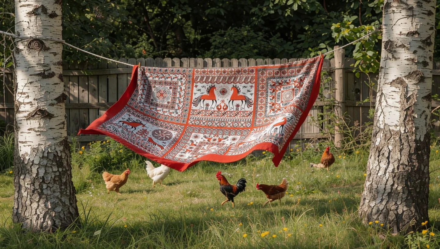 Платок Мезенская роспись (Шуйский ситец) 90х90 см - миниатюра 7