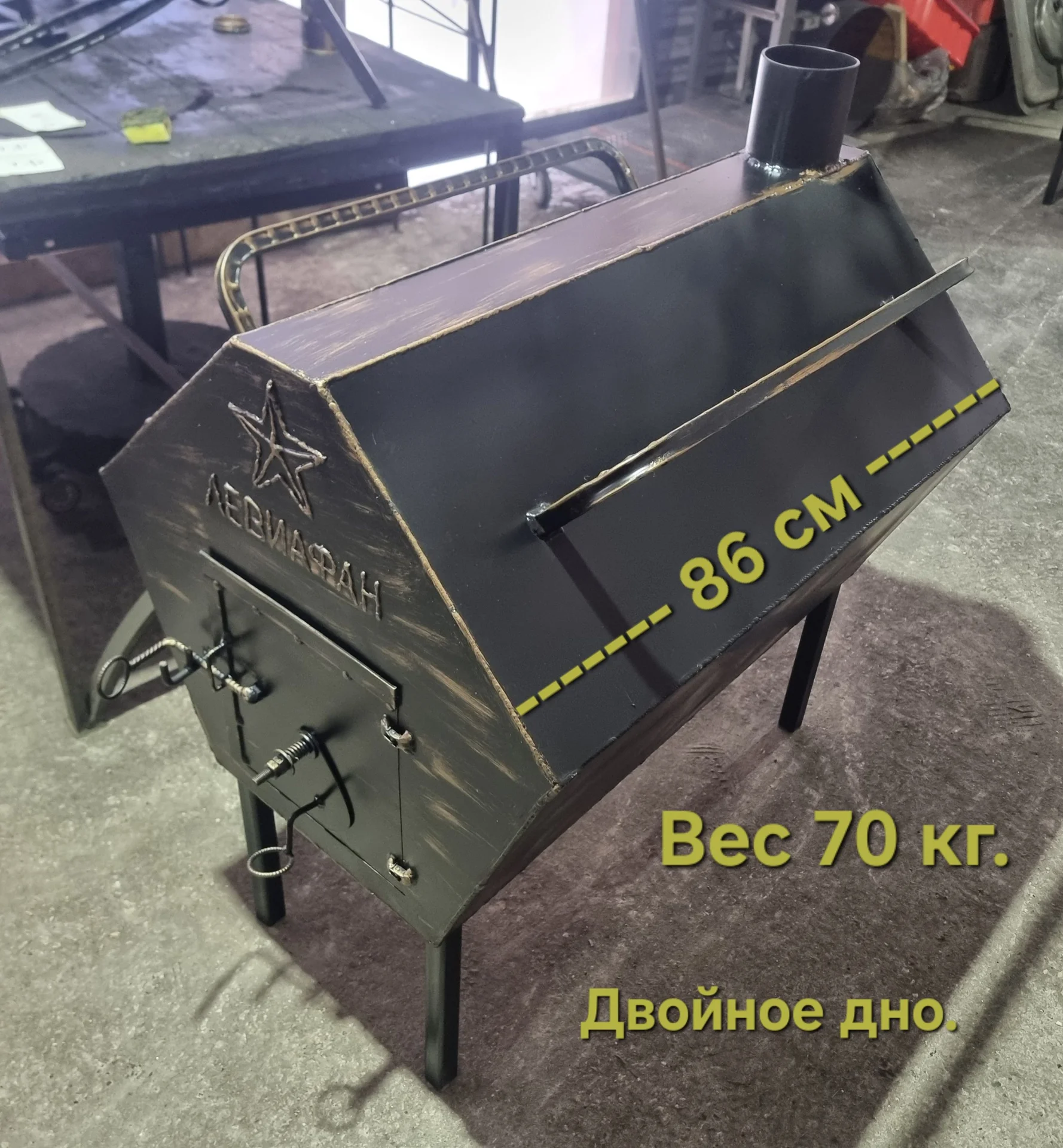 Печка буржуйка большая с чугунной плитой 2 конфорк - миниатюра 11
