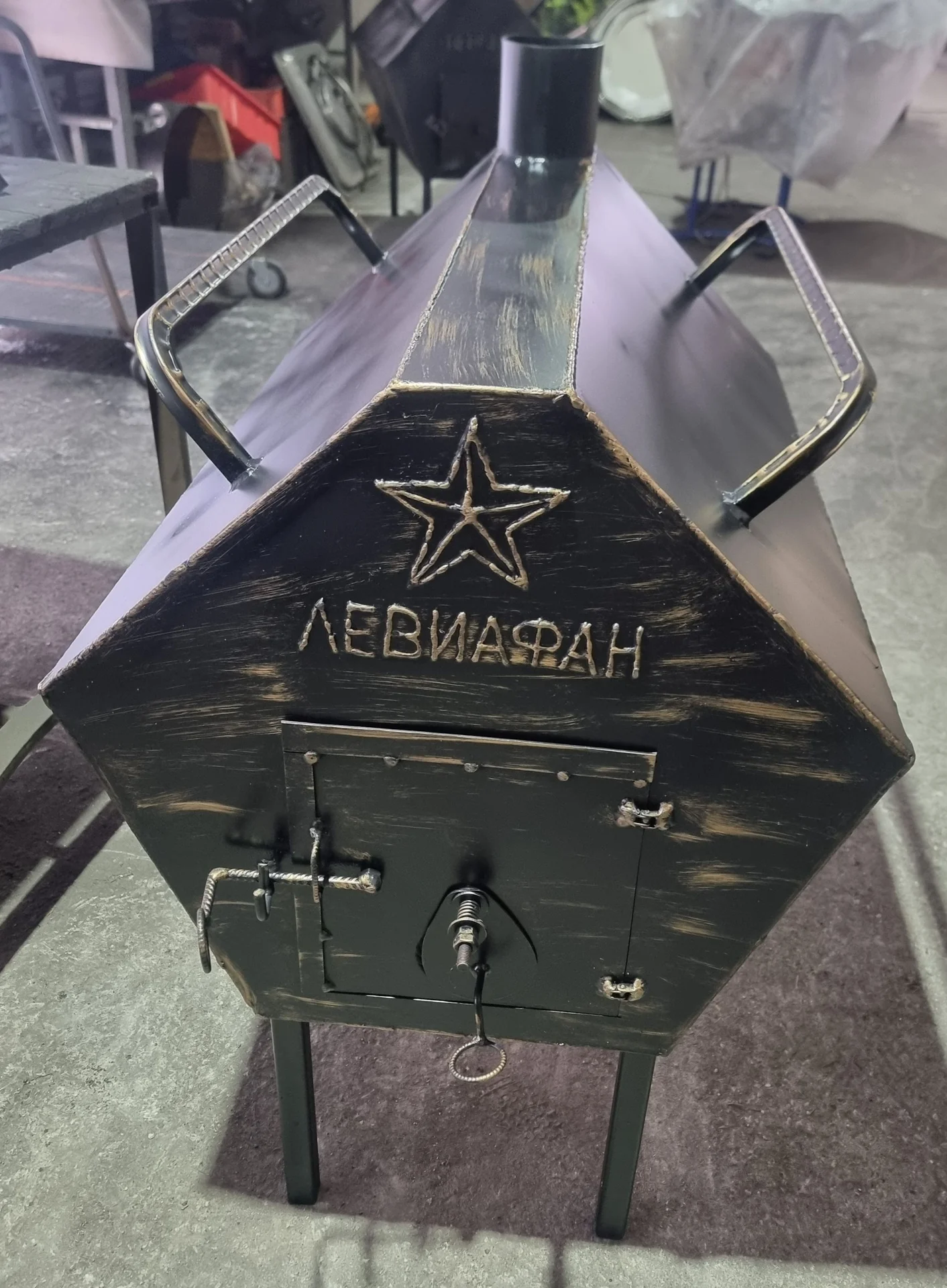 Печка буржуйка большая с чугунной плитой 2 конфорк - миниатюра 12