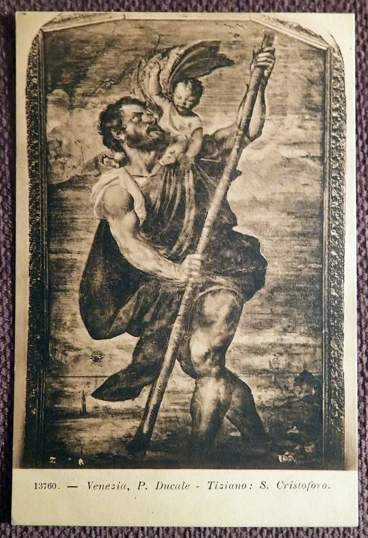 Антикварная открытка. Тициан. Св. Христофор. Живопись - изображение 1