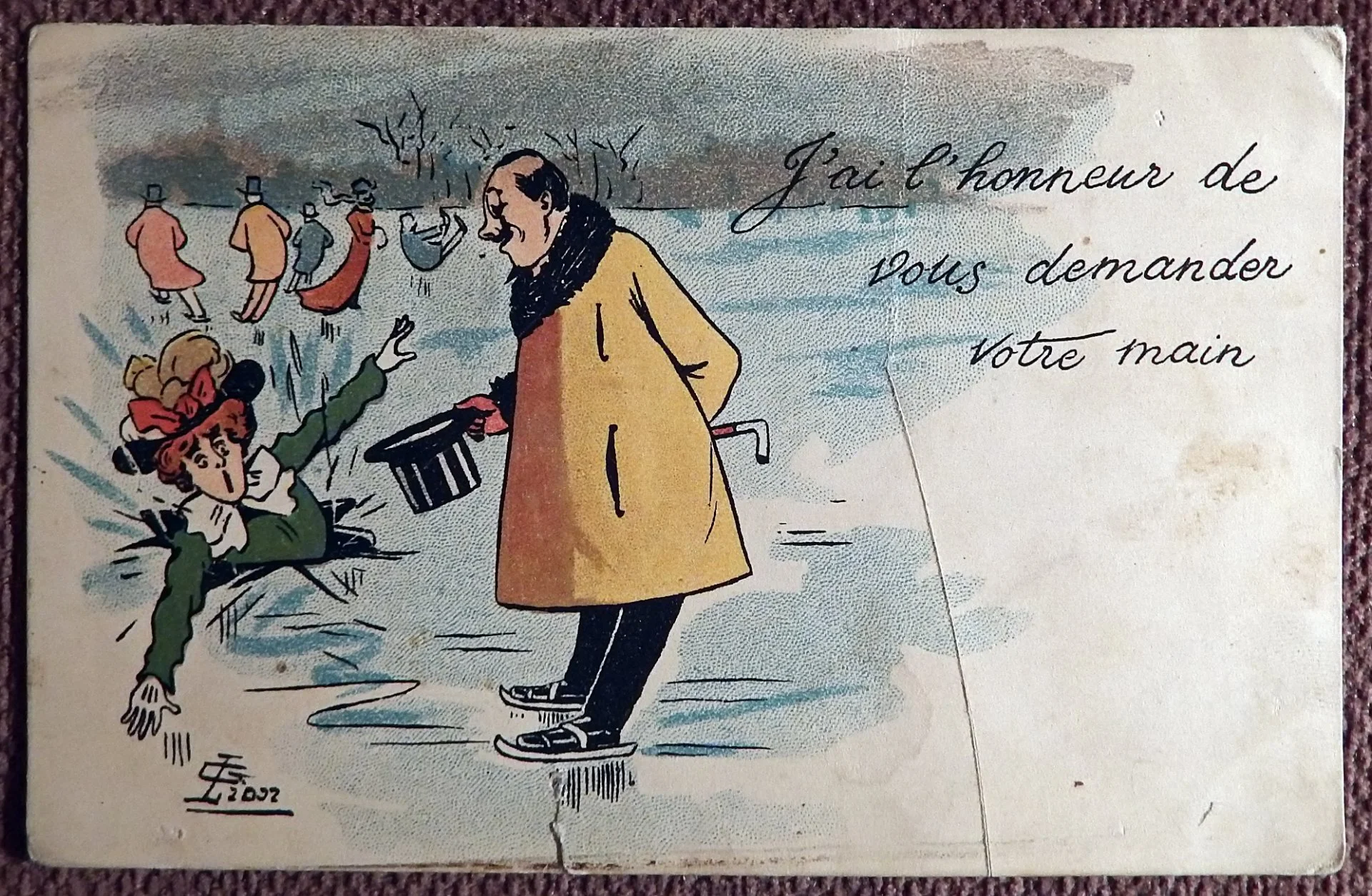 Антикварная открытка. Имею честь просить Вашей руки. Юмор. Франция.Женщина. Мужчина - изображение 1