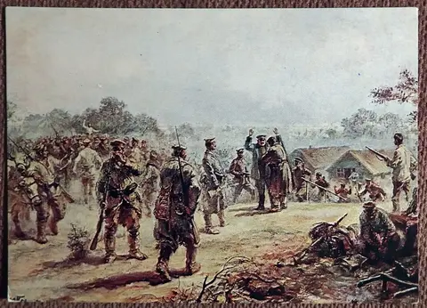 Открытка. Петров. Бунт при Добром поле. Живопись. Болгария. 1977 год