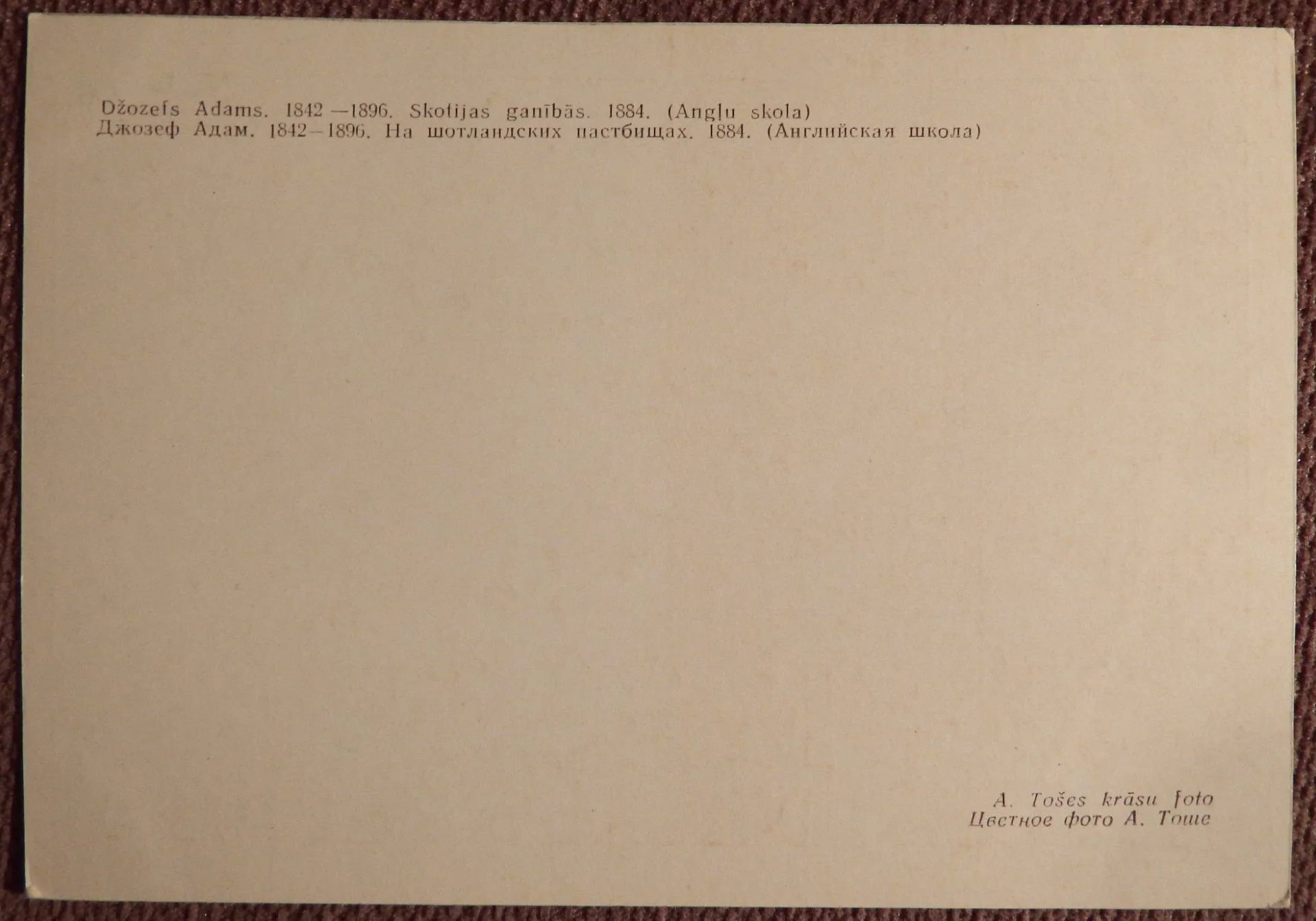 Открытка. Д. Адам. На шотландских пастбищах. 1980-е годы - миниатюра 2