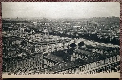 Антикварная открытка. Париж. Панорама. Вид к северу от Нотр-Дама. Франция