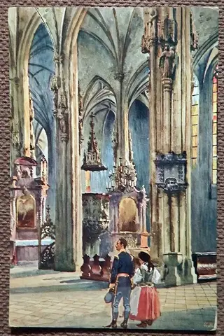 Антикварная открытка. Вена. В соборе Св. Стефана. Интерьер. Живопись