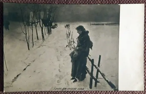 Антикварная открытка. Вечер перед Рождеством. Девушка.