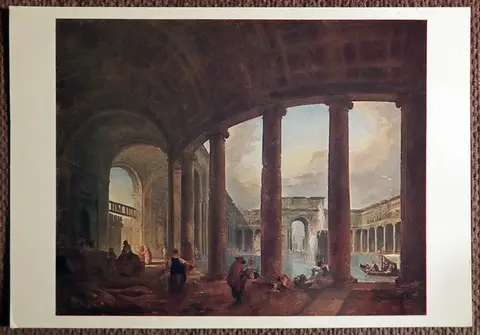 Открытка. Г. Робер. Бассейн, окруженный колоннадой. Эрмитаж. Живопись. 1981 год