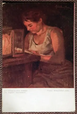 Антикварная открытка. Ф. Визенталь. Интересная книга. Девушка