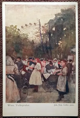 Антикварная открытка. Д. Геллер. Вена. В Народном парке. Живопись