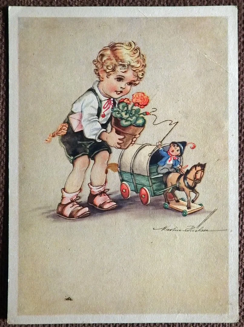 Открытка. Игра. Мальчик. Игрушки. Дети. Германия. 1930-е годы - изображение 1