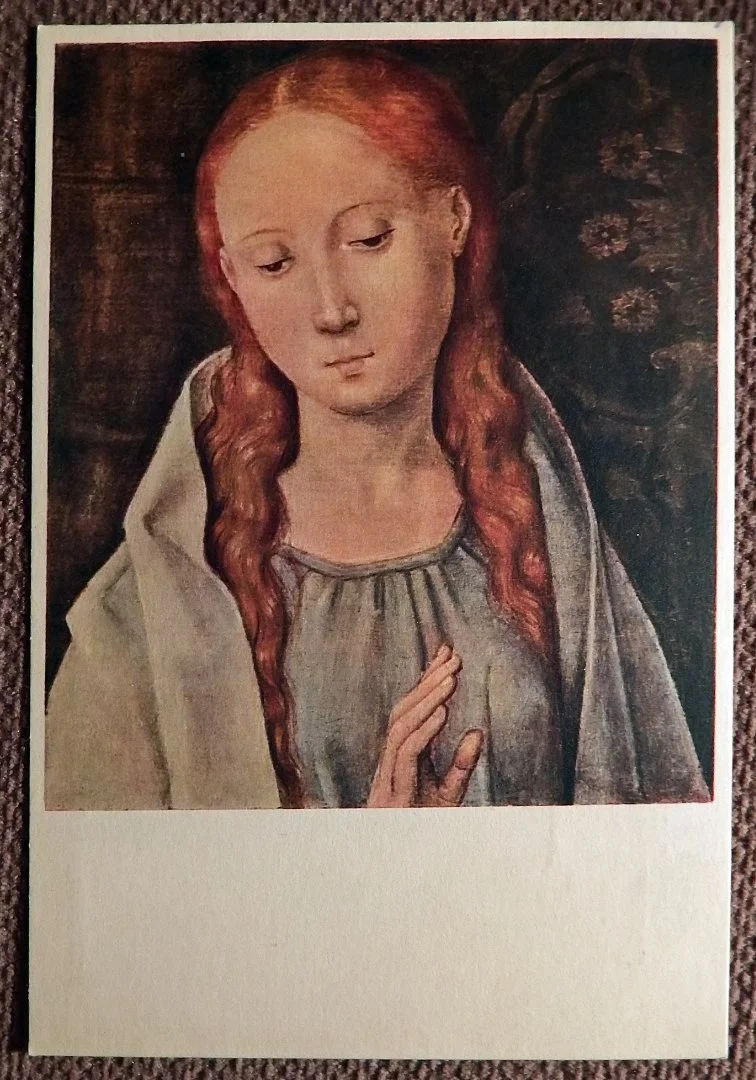 Открытка. Х. Мемлинг. Богородица. Фрагмент. 1930-е годы - изображение 1