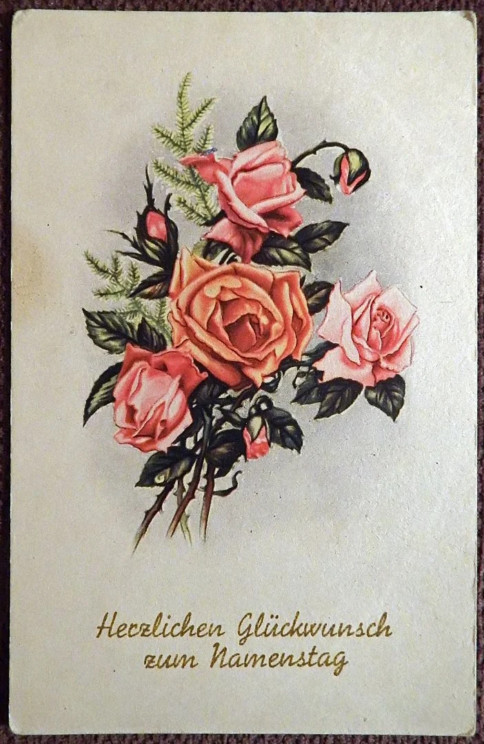 Открытка. Поздравляем с именинами. Цветы. Германия. 1940-50-е годы - изображение 1