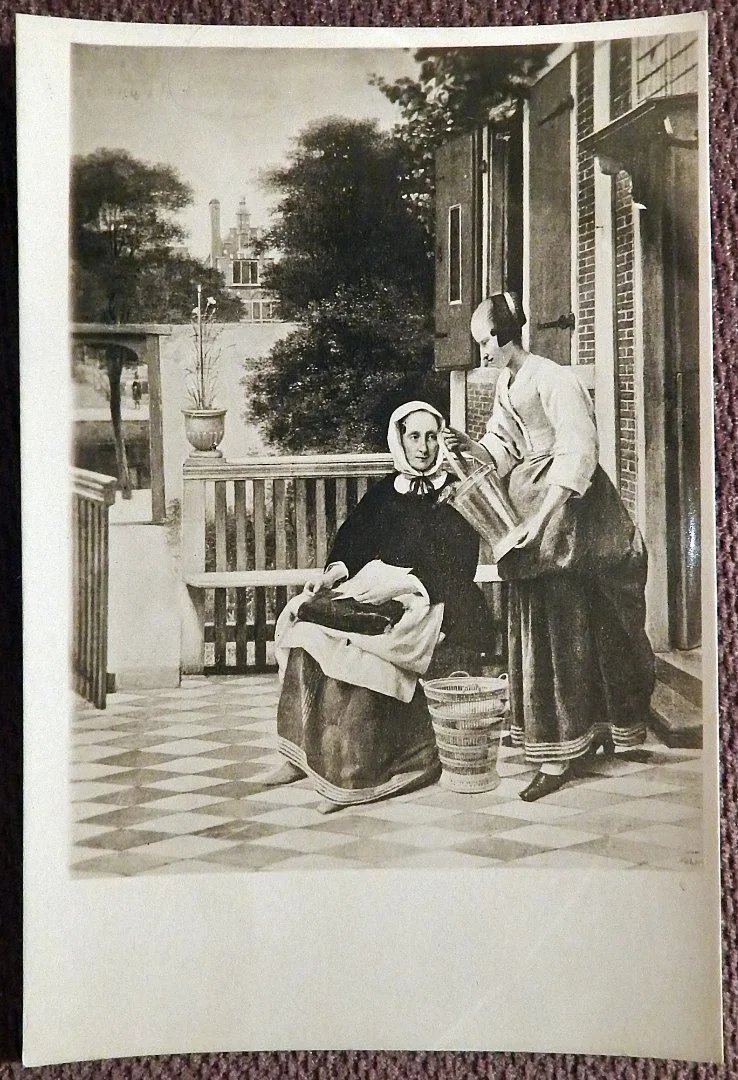Открытка. Питер де Хох. Госпожа и служанка. Эрмитаж. Живопись. 1940-50-е годы - изображение 1