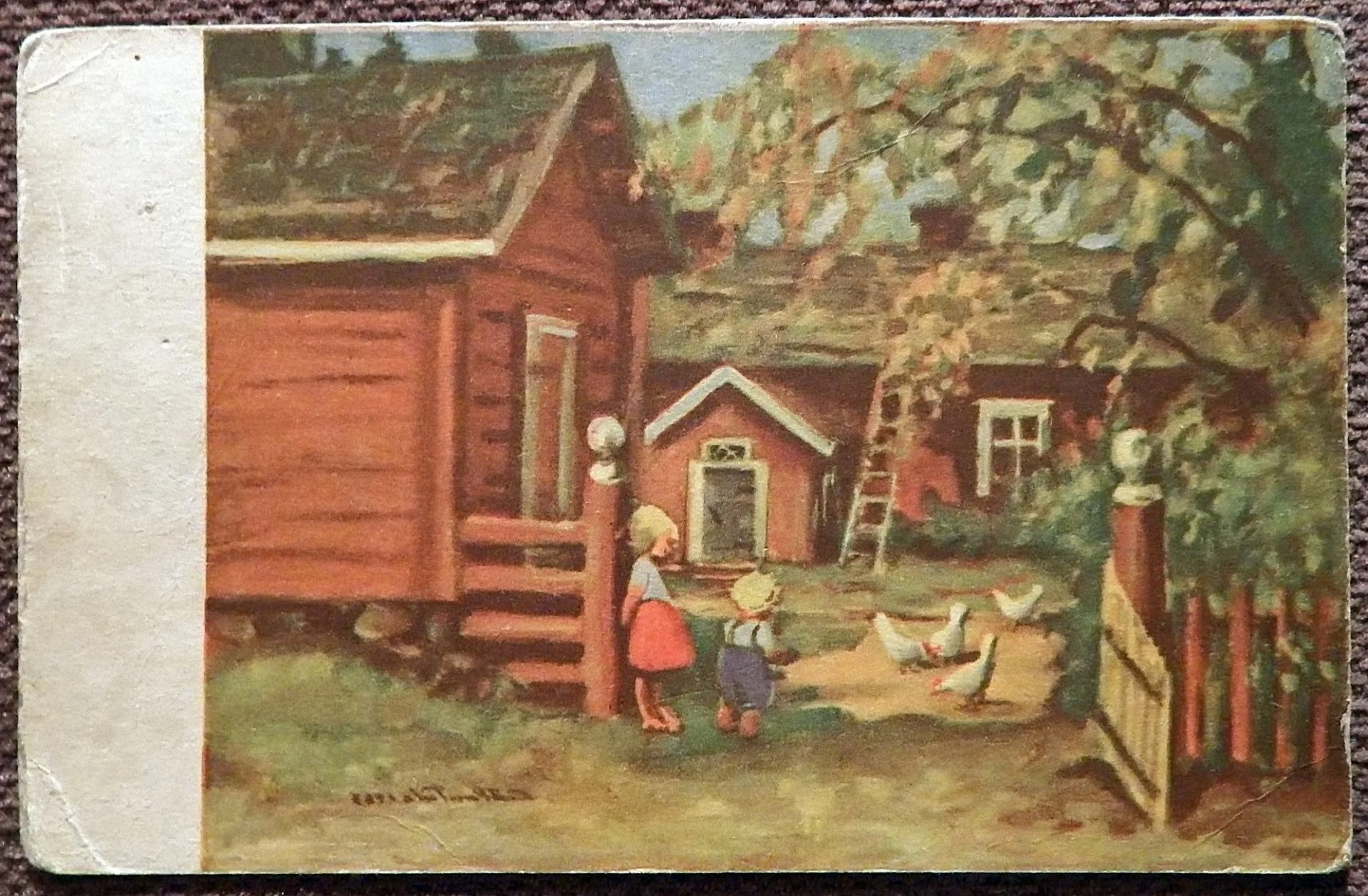 Антикварная открытка. Дети во дворе - изображение 1