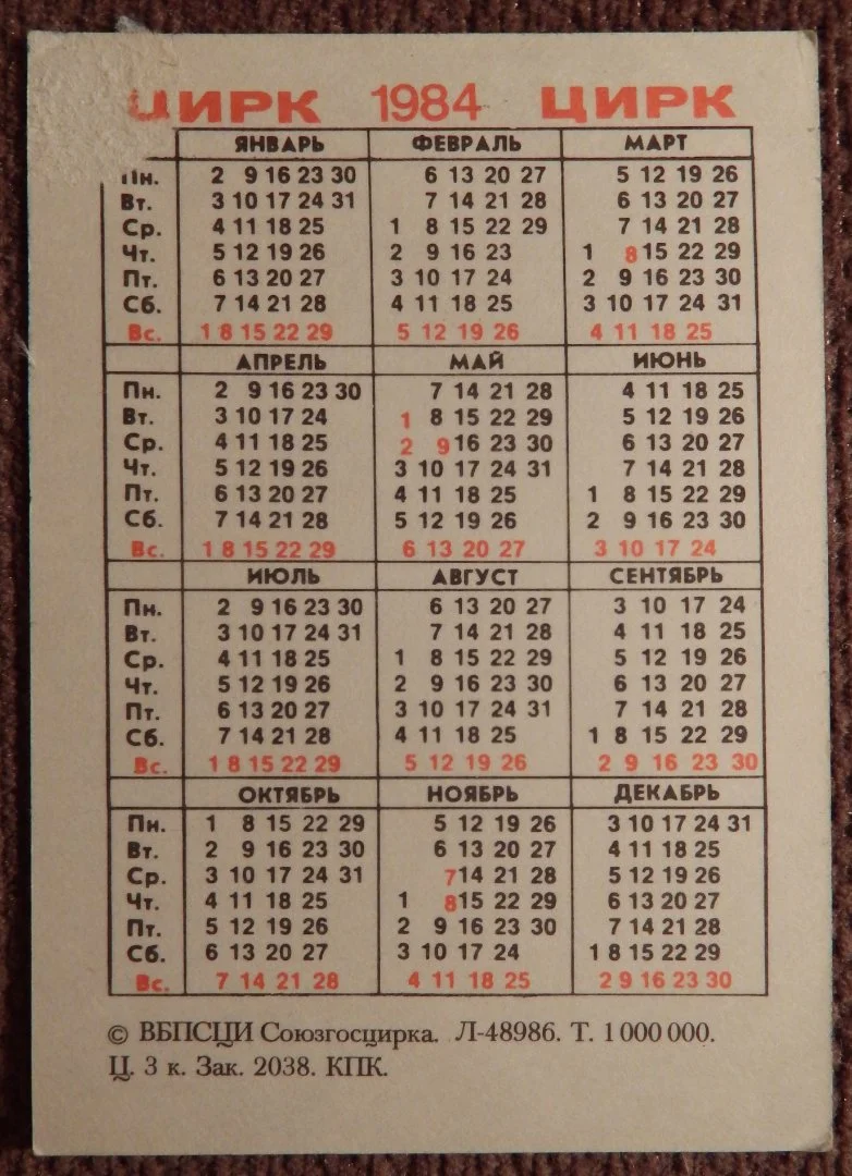 Карманный календарь. Цирк. Лев. 1984 год - миниатюра 2