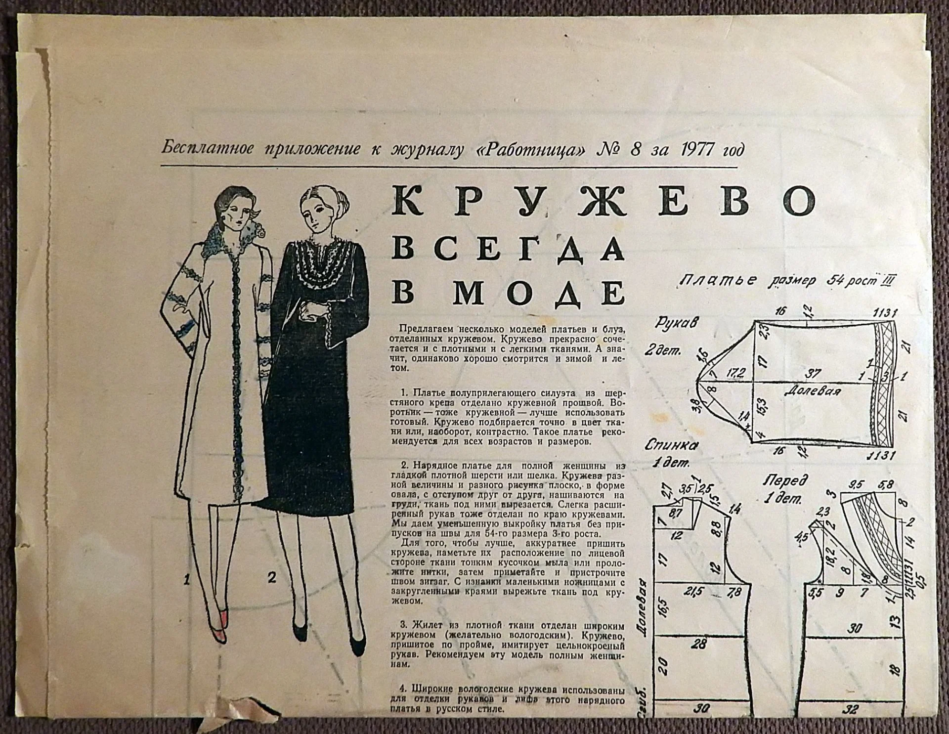 Выкройки. Женская, детская одежда, вышивка. Приложение к журналу Работница. 1977 год - изображение 1
